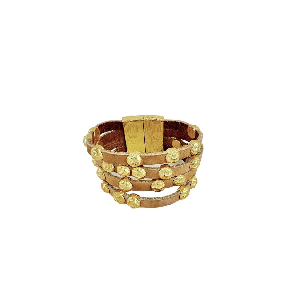 Suede Leather Golden Stud Thick Magnetic Bracelet